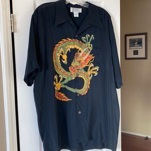 AVANTI Hawaiian 100% Silk Dragon Button Up Shirt Size L